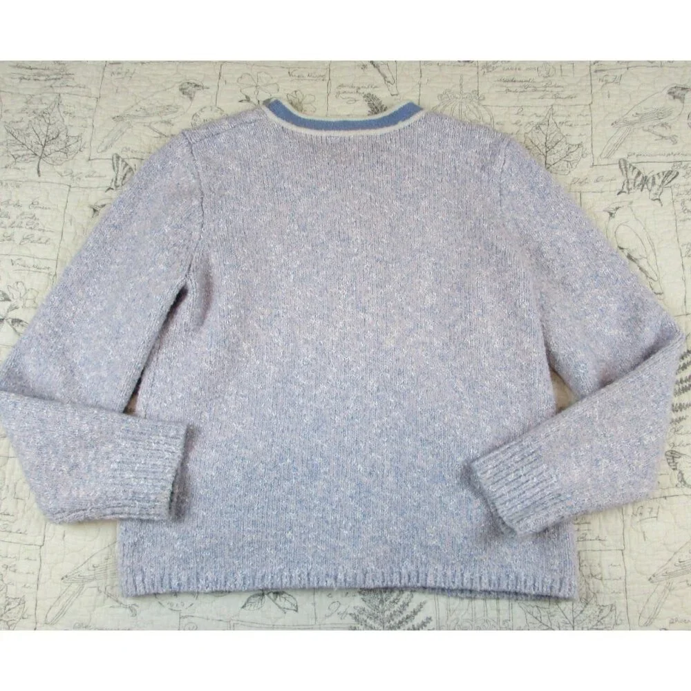 J. Crew Women's Marled Merino knit crop Sweater Lady Jacket Blue preppy M - Picture 9 of 9